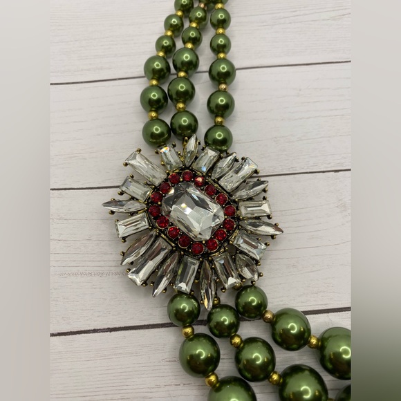Plunder Green, Red, Crystal, and Gold Necklace - Picture 2 of 3